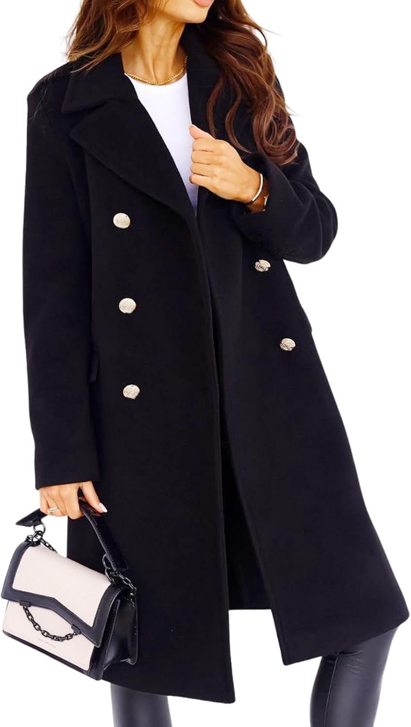 CHARTOU Women's Winter Jacket Double-Breasted Wool Blend Warm Long Trench Coat
