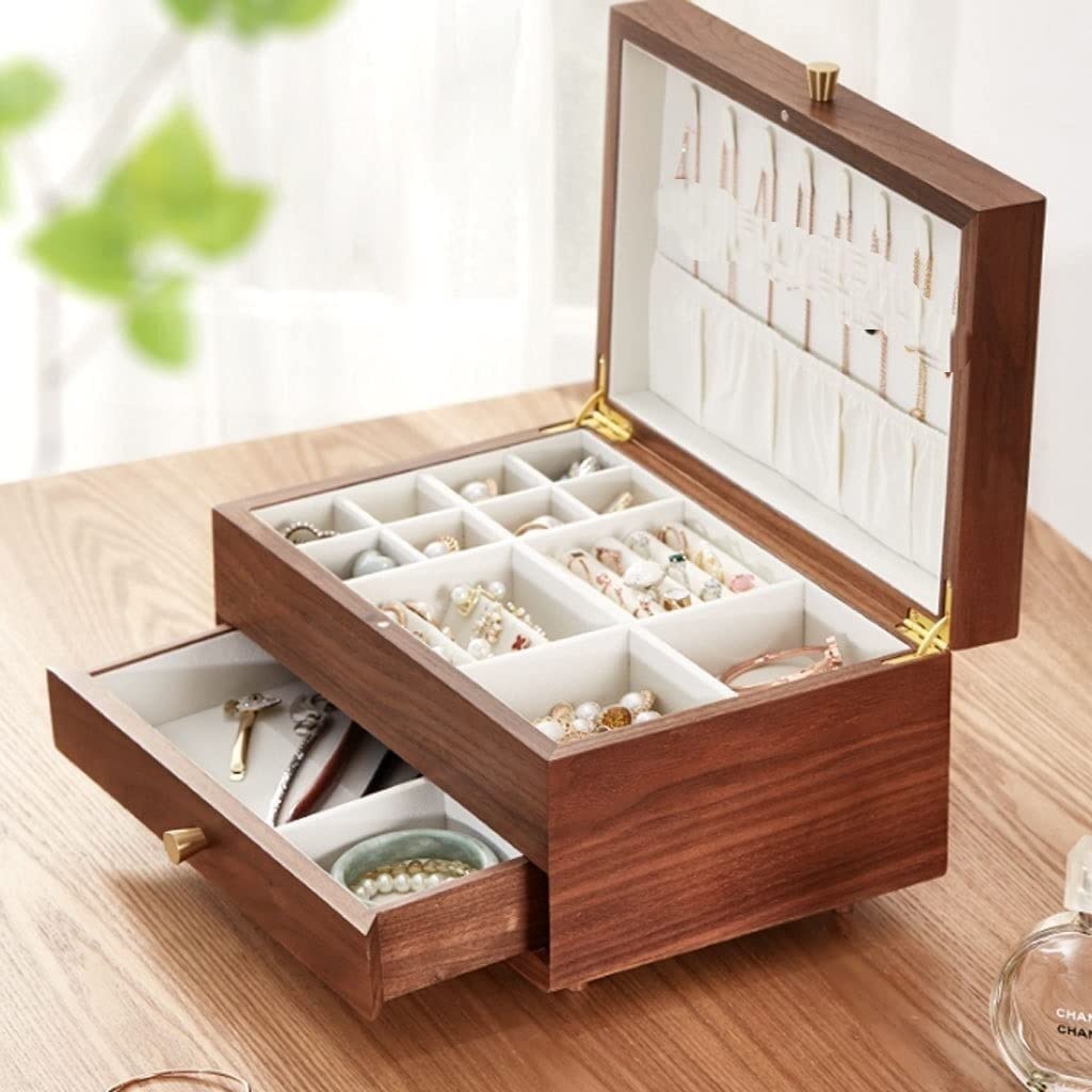 XBTGS Uhrenbox, Uhren-Organizer, Schublade, Massivholz, Aufbewahrungsbox, Ohrringe, Halsketten, Uhren-Aufbewahrungsboxen, Uhren-Aufbewahrungsbox, A-Doppellagige Schmuckschatulle, A-Doppel