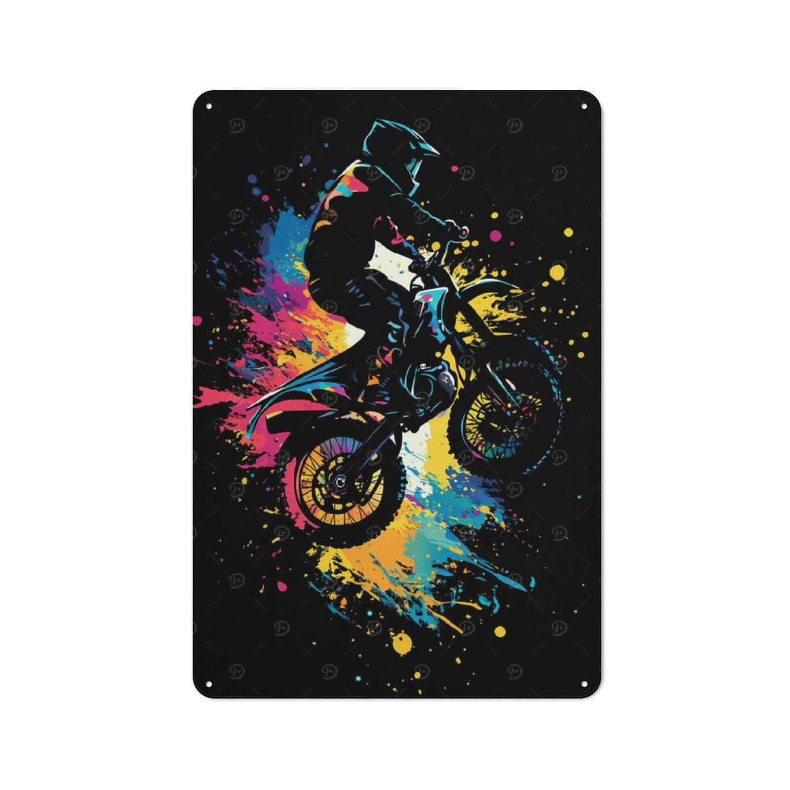 Junmoney Motocross Rider Silhouette Metal Sign 30X20cm With For Pub Or Café, Retro Decor, For Cooler-Month Interiors With Retro Character