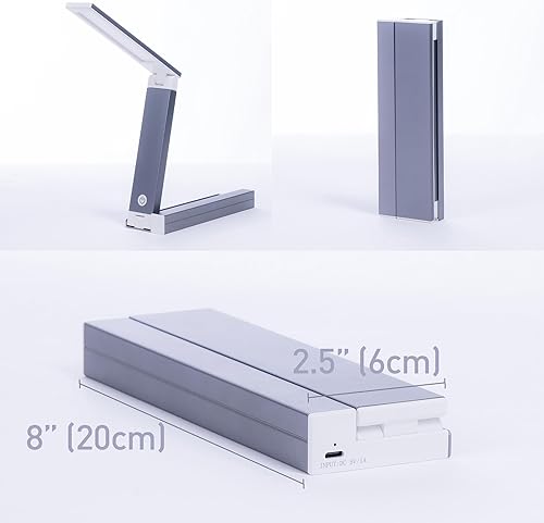 Miniatura 4 de Lámpara de escritorio LED portátil  ultracompacta, plegable, brillo ajustable, rotación de 180 grados, carga rápida tipo C para el hogar, oficina,