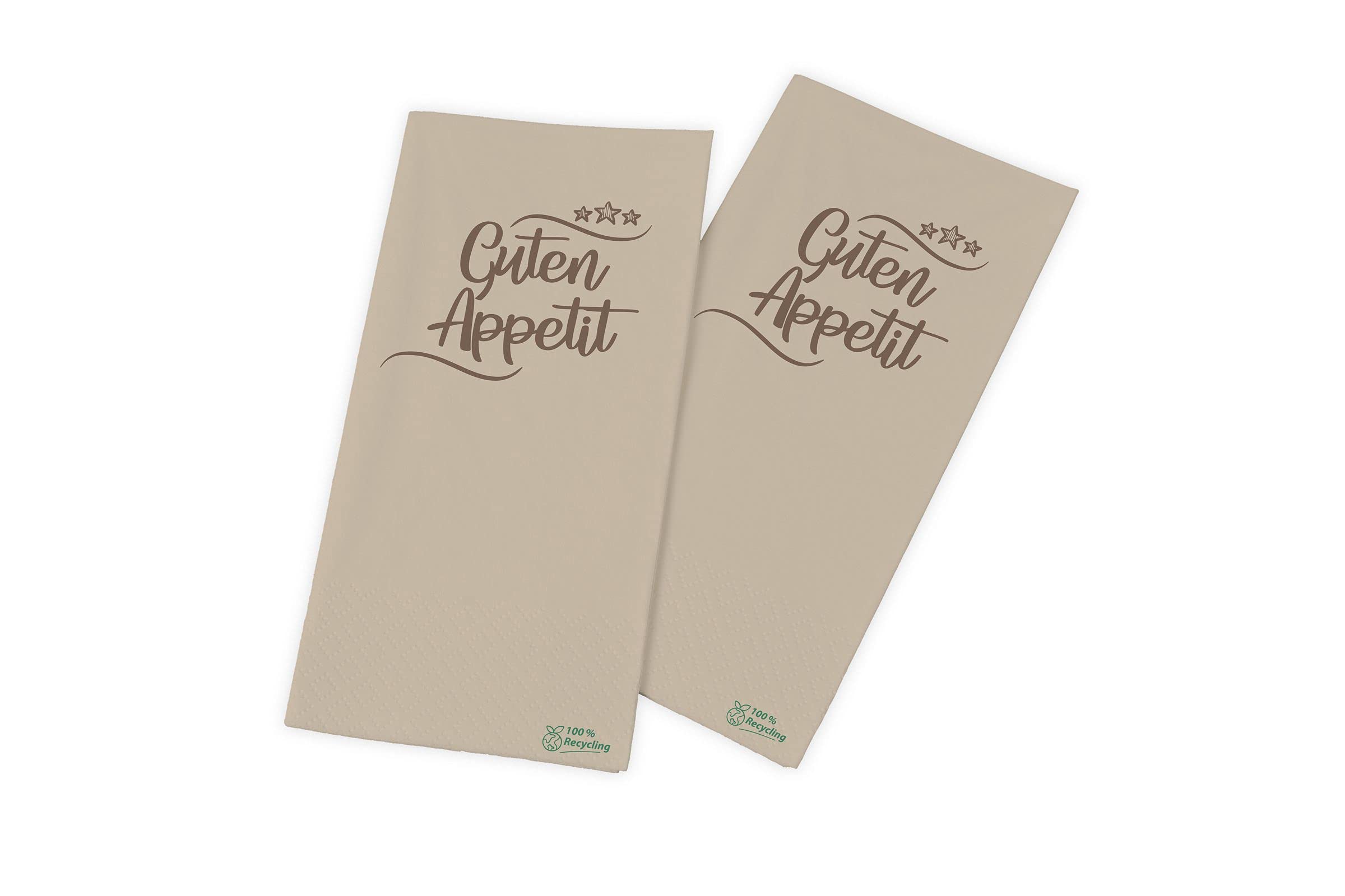 Funny Servilletas con diseño "Guten Appetit | 33 x 33 cm, 2 capas, pliegue 1/8, marrón, 100% papel reciclado, 2000 unidades