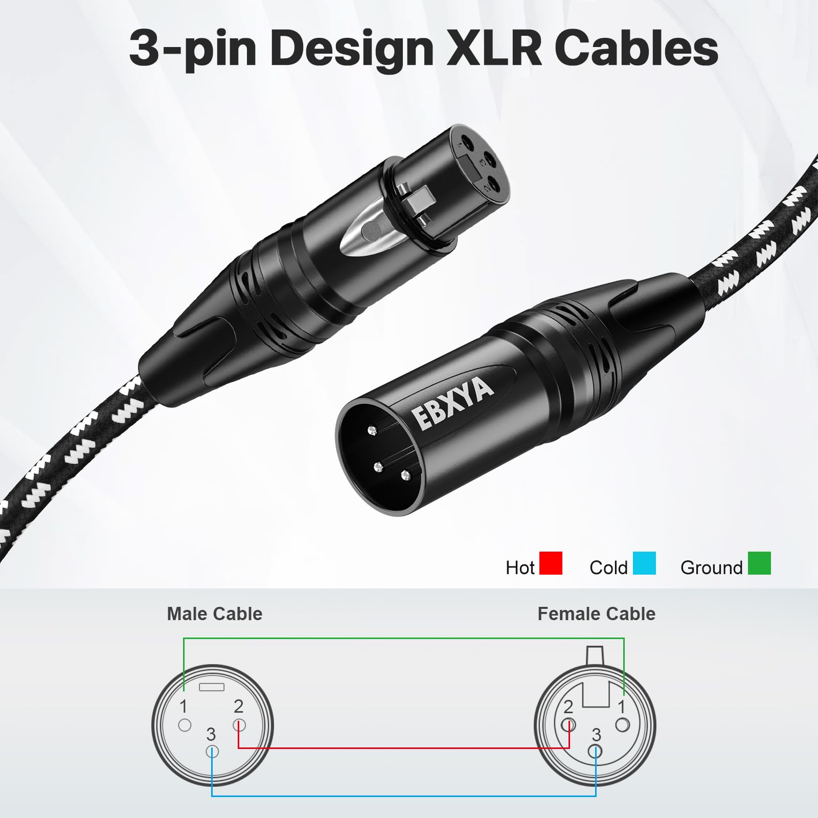 EBXYA Cavo XLR da 1,8 m, confezione da 4 cavi intrecciati per microfono XLR maschio a femmina, 3 pin, bilanciati, per microfono, mixer, altoparlanti, studio di registrazione