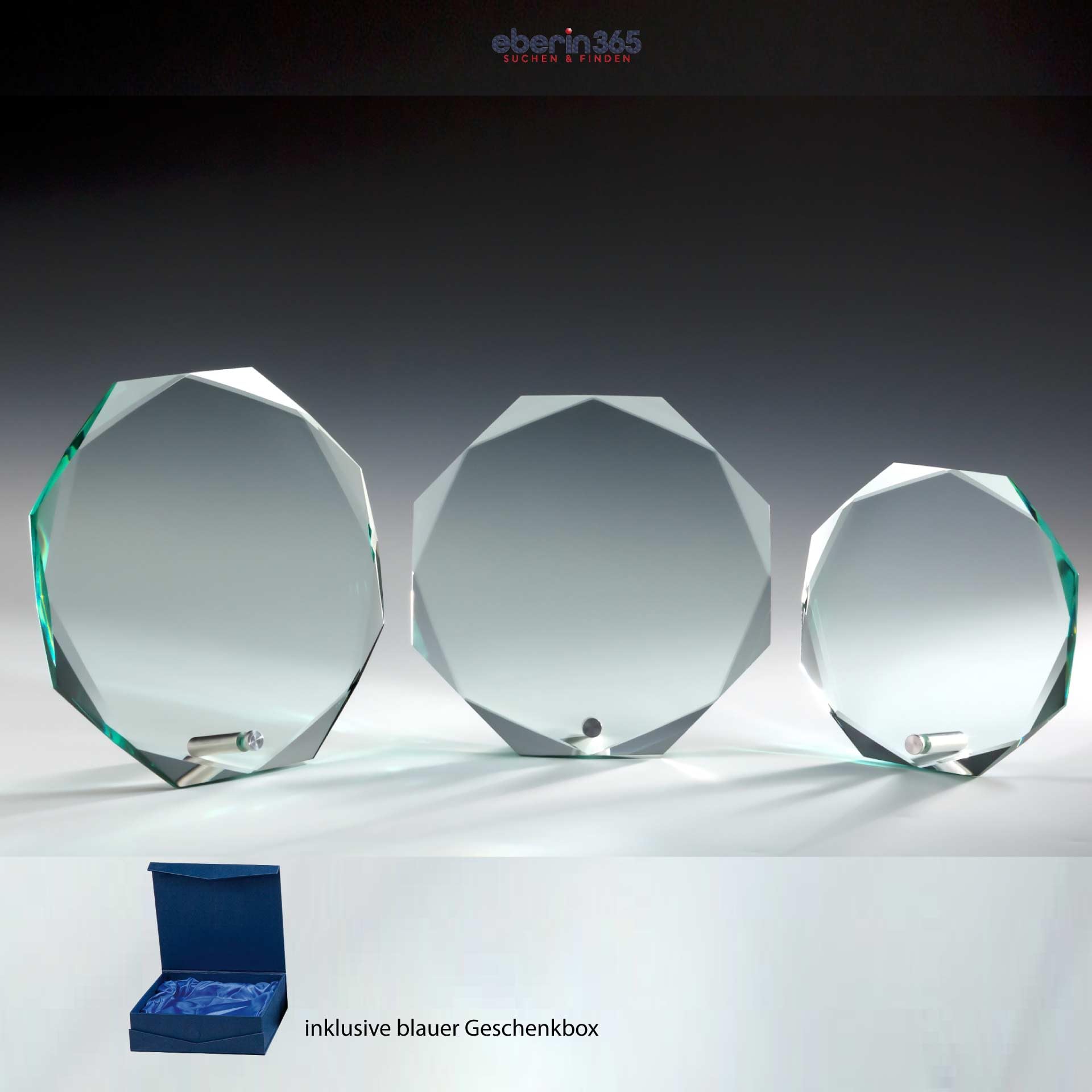 · Jade-Glas 8-Eck mit Stift 12mm · Glaspokal mit Gravur · Pokale aus Glas · Ehrenpreis zum Jubiläum // Vereinsfest · Glastrophäe inkl. Blauer Geschenkbox ·