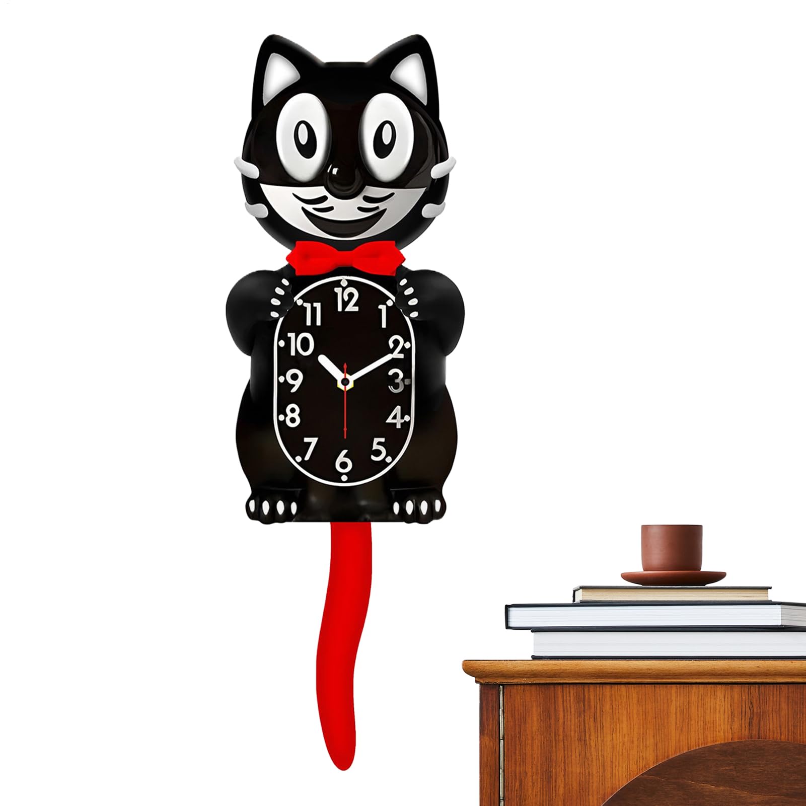 Horloge murale chat à queue mobile silencieuse pour déco rétro
