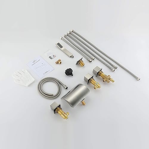 Miniatura 7 de Hanallx Grifo romano para bañera de hidromasaje, grifo de bañera de níquel cepillado, grifos de baño de latón con ducha de mano