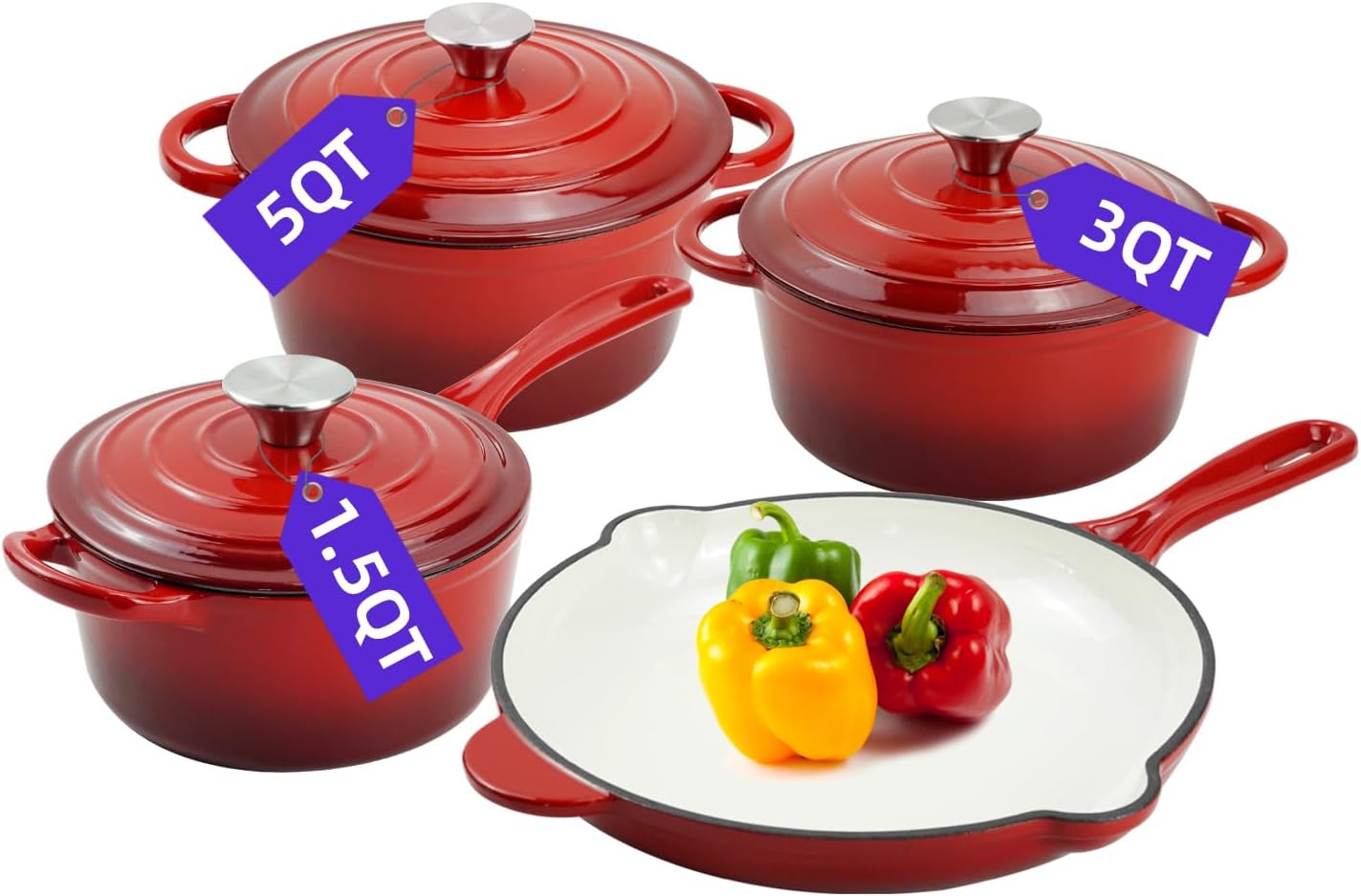 DVK Enameled Cast Iron Cookware Set 7 Piece Dutch Ovens Non-Stick, Durable Versatile Cast Iron Cookware for Family Baking Cooking Enthusiasts DVK Enameled Cast Iron Cookware Set 7 Piece Dutch Ovens Non-Stick, Durable Versatile Cast Iron Cookware for Family Baking Cooking Enthusiasts