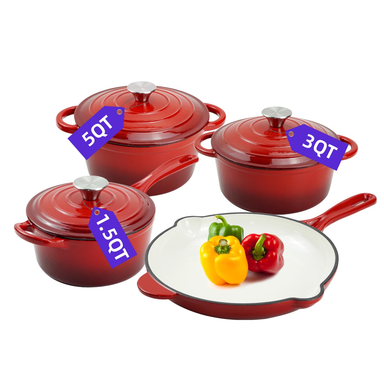 DVK Enameled Cast Iron Cookware Set 7 Piece