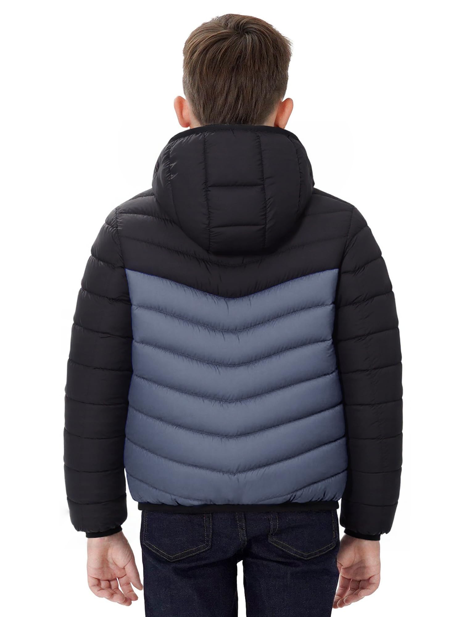 SEAUR Chaqueta Puffer Ligera de Invierno para Niños Casual Cálida Acolchada con Capucha Plegable Resistente al Viento con Cremallera 7-16 Años, gris, 7-8 años