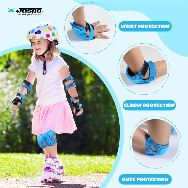Image of Jaspo Secure Hybrid Protective Gear Set - Knee, Elbow, and Wrist Guards with HDPE Shell, Polyester Mesh, EVA Foam & Soft PU Cushioning for Skating, Cycling