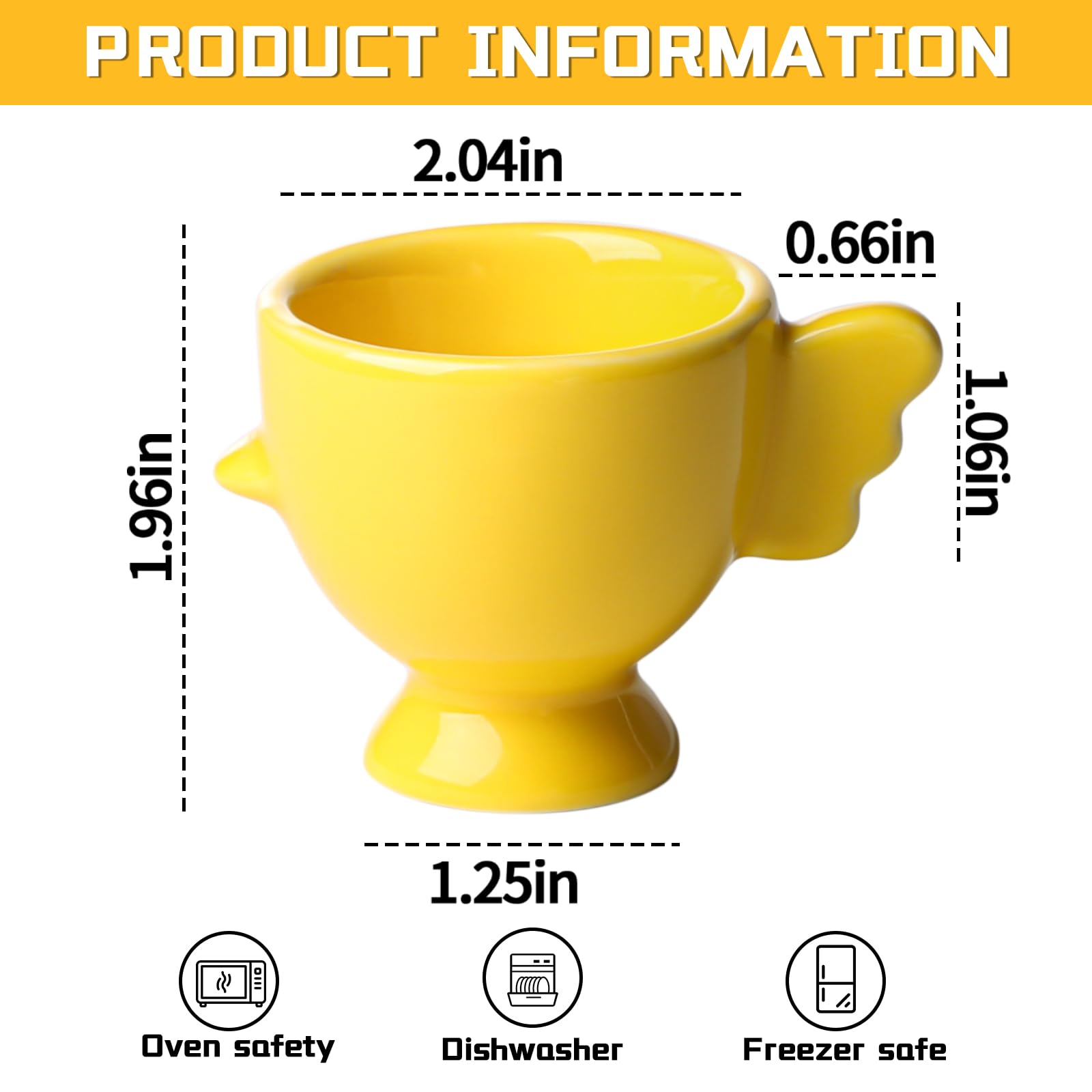 Lot de 4 coquetiers mignons en porcelaine pour petit déjeuner bouilli, support amusant pour œufs à la coque, cuisine de petit déjeuner, plateau à œufs en porcelaine jaune (4, jaune)