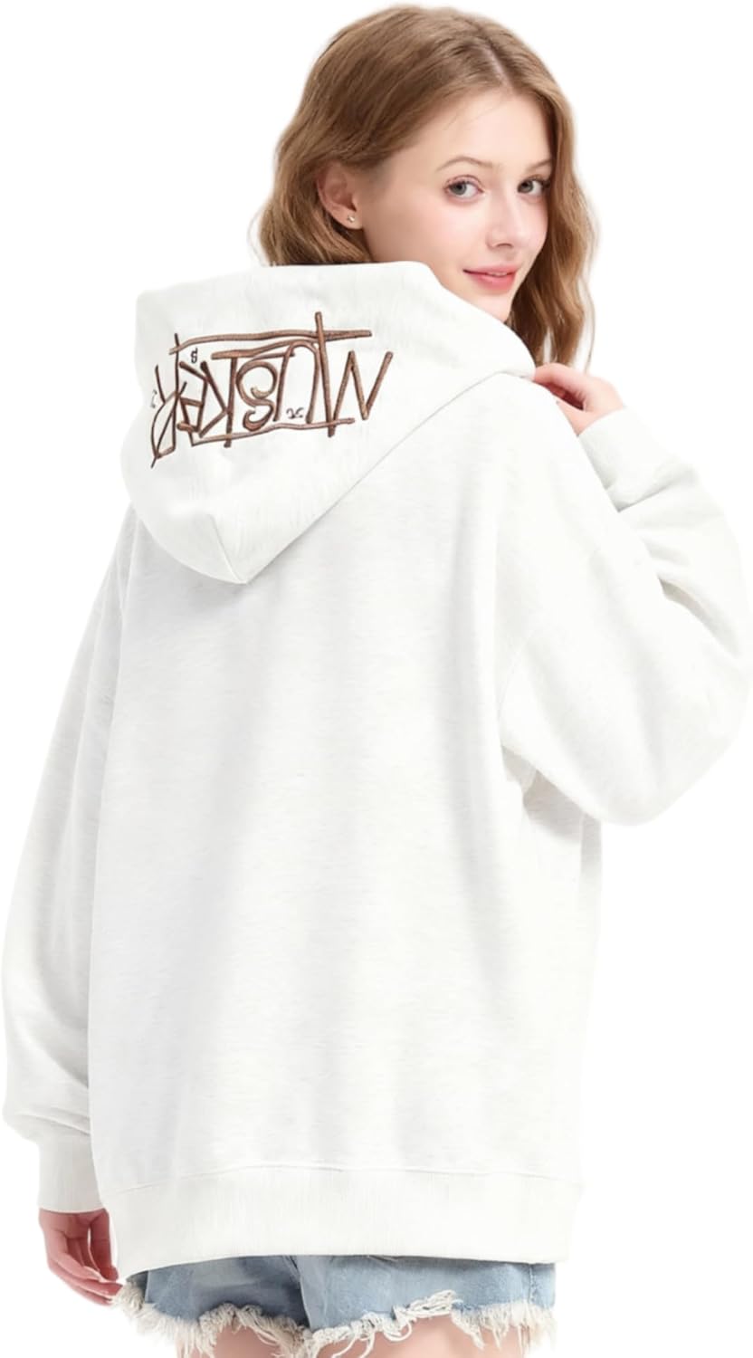 Womens Oversized Hoodies Y2k Embroidered Letter Graphic Hoodie for Teens Hooded Streetwear Sweatshirts Pullover