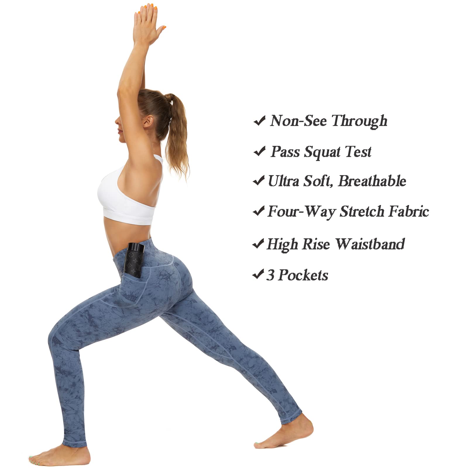 iniber Pantalon de yoga taille haute avec poches pour femme, extensible dans les 4 sens, legging de course à pied, entraînement, pantalon de yoga athlétique
