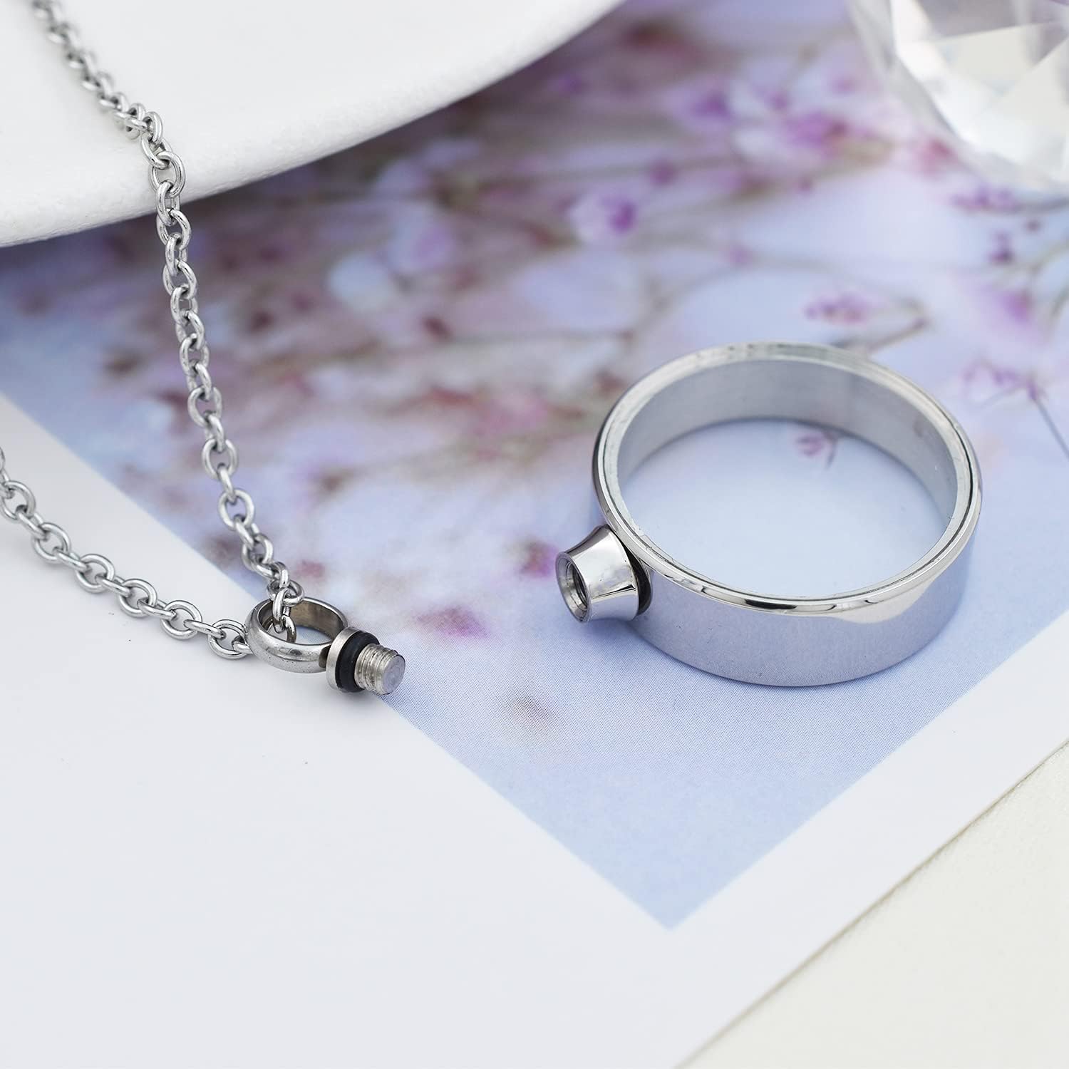 SIYUU Floating Glass Locket Urn Necklaces for Ashes Stainless Steel Cremation Jewelry Memorial Ashes Holder Keepsake Funeral Jewelry - Image 3