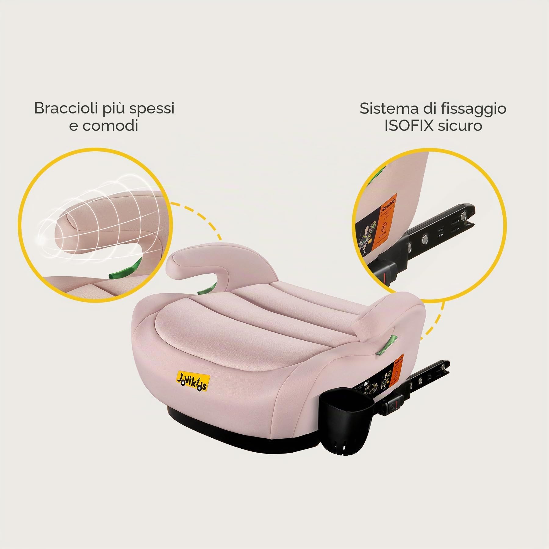 Jovikids Alzabimbo Auto ISOFIX,Rialzo per Bambini 125-150 cm ECE R129, Seggiolino Auto Gruppo 2-3 (15-36 kg) da 6 a 12 Anni, Leggero e Facile da Pulire (Rosa migliorato, portabicchieri)