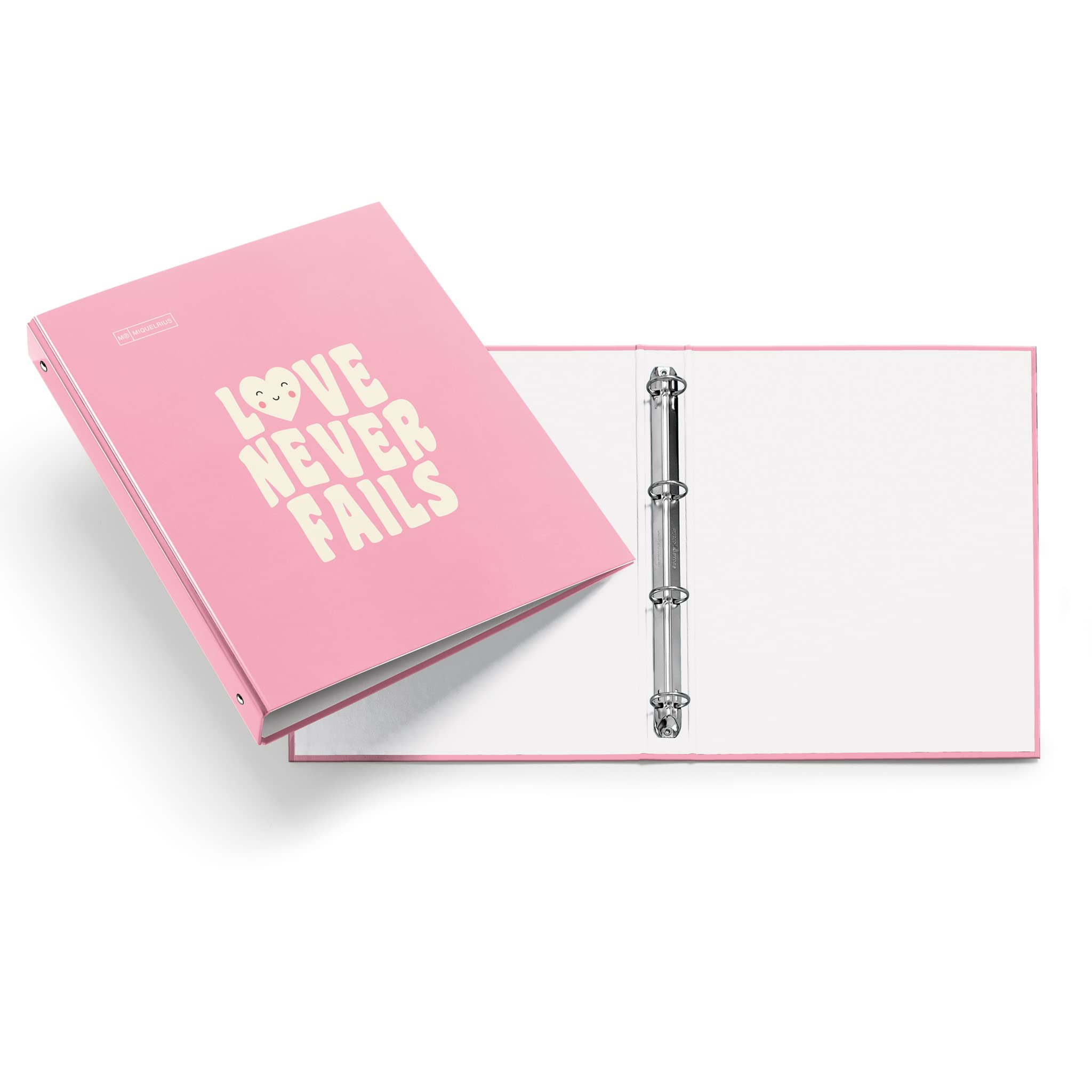 Miquelrius Cartella Portadocumenti con Anelli, Formato A4, 4 Anelli da 25 Mm, Cartoncino Rigido Laminato, Design Messaggi Rosa