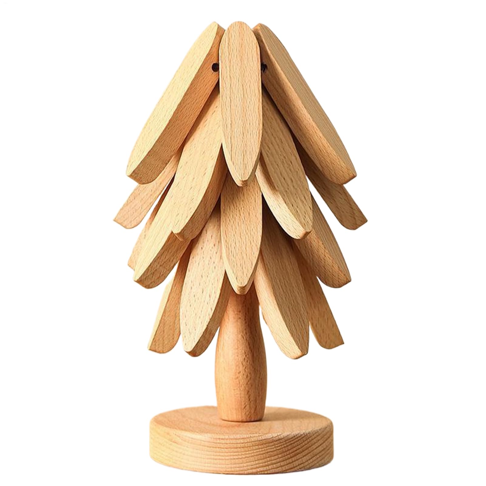 Wooden Tree Trivet Set, Christmas Tree Trivets for Hot Pans Dishes, Heat Resistant Coasters Trivet with 4 Wooden Trivets & 1 Stand, Foldable Wood Trees Shaped Teapot Stand Coasters Insulation Mat