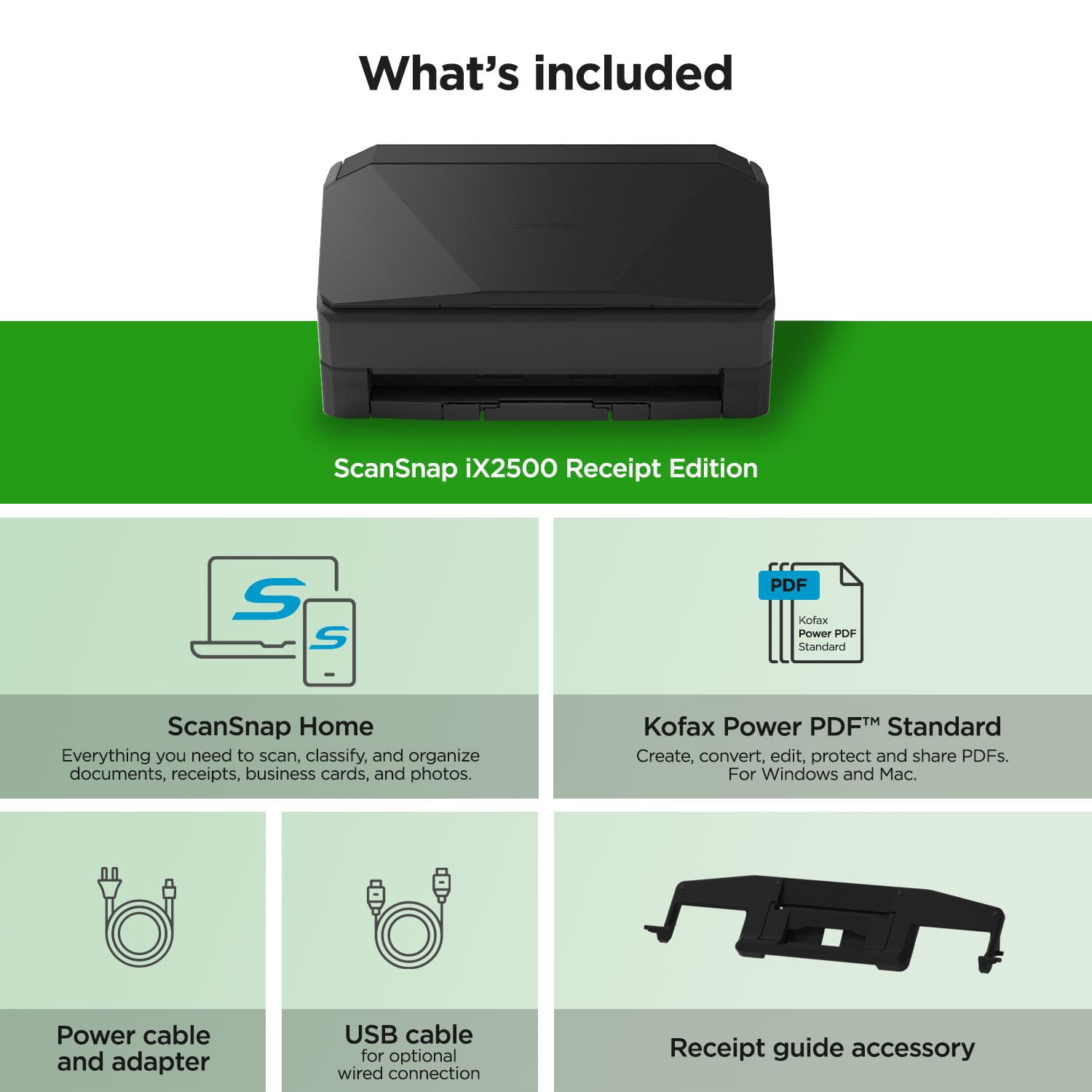 ScanSnap iX2500 Receipt Edition, Works with QuickBooks, Wireless or USB High-Speed Cloud Enabled Invoices & Receipts Scanner, 100 Page Auto Document Feeder for Mac or PC, Black — view 7