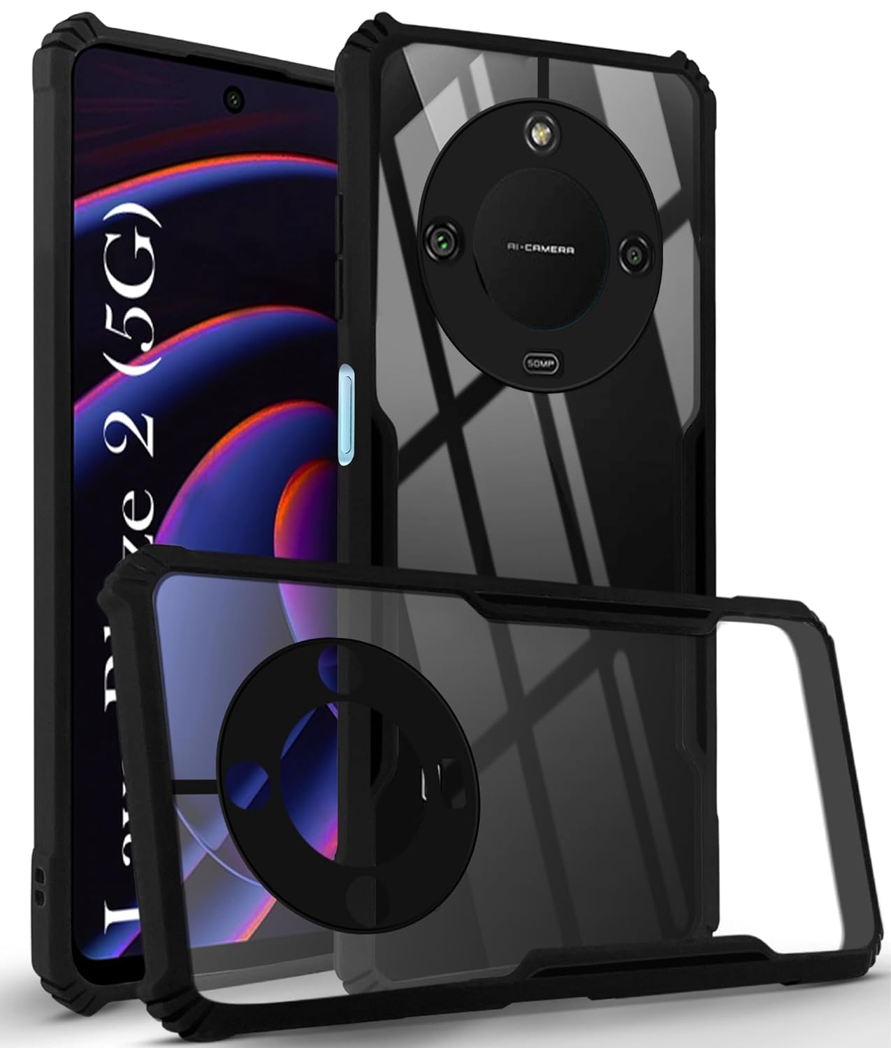 SUNSHINE® Lava Blaze-2 (5G) | Camera Protection Shockproof Bumper-Edge | Acrylic Crystal Clear 360 Degree Protection TPU+PC | Transparent Eagle Back Case Cover (Black) (B0D9K8D7RP) Amazon Price History, Amazon Price Tracker