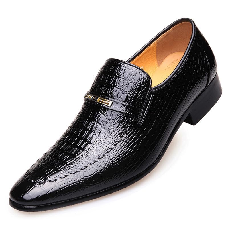Mens Oxford Shoes Fashion Crocodile Printed Pull-on Pointed-Toe Formal Shoes Business Wedding Dress Shoes for Men