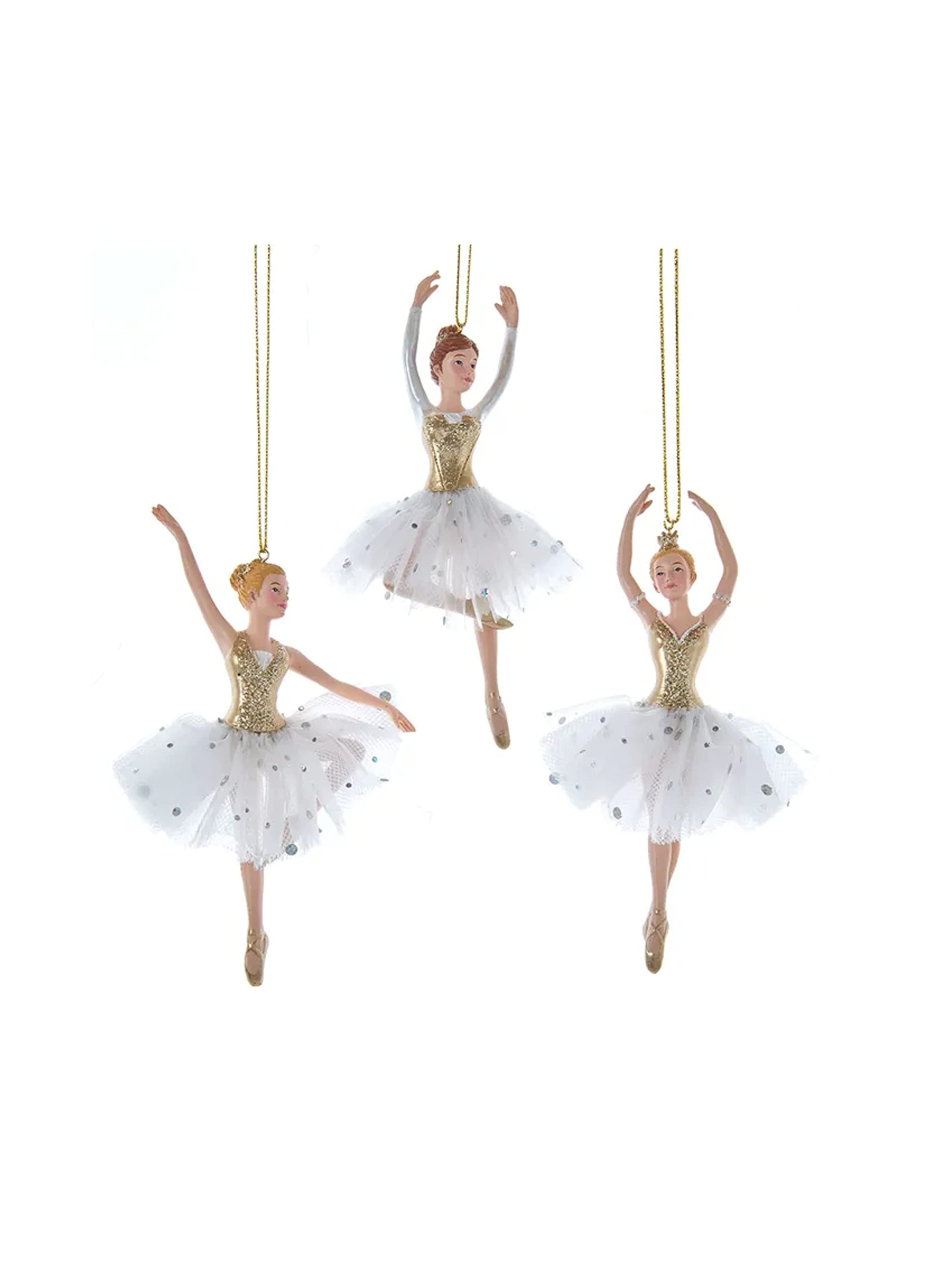 Golden Elegance Ballerina Ornaments, 3 Assorted