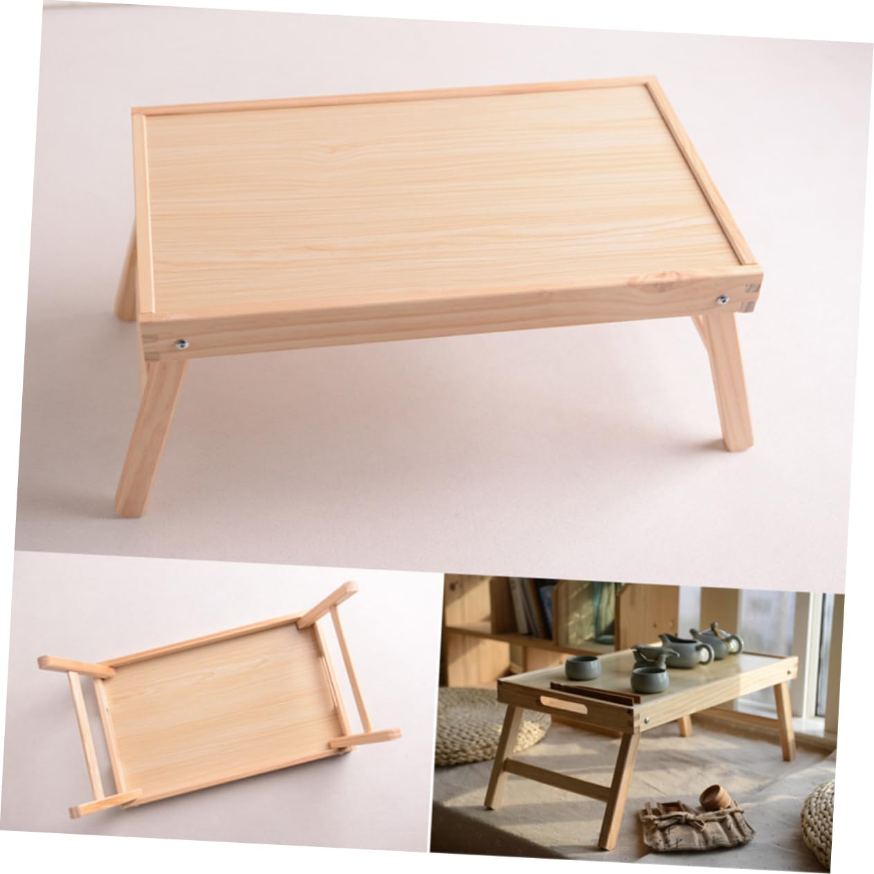 SEWACC Elegant Wooden Tea Tray Foldable Bed Desk Sturdy Portable Table for Breakfast in Bed