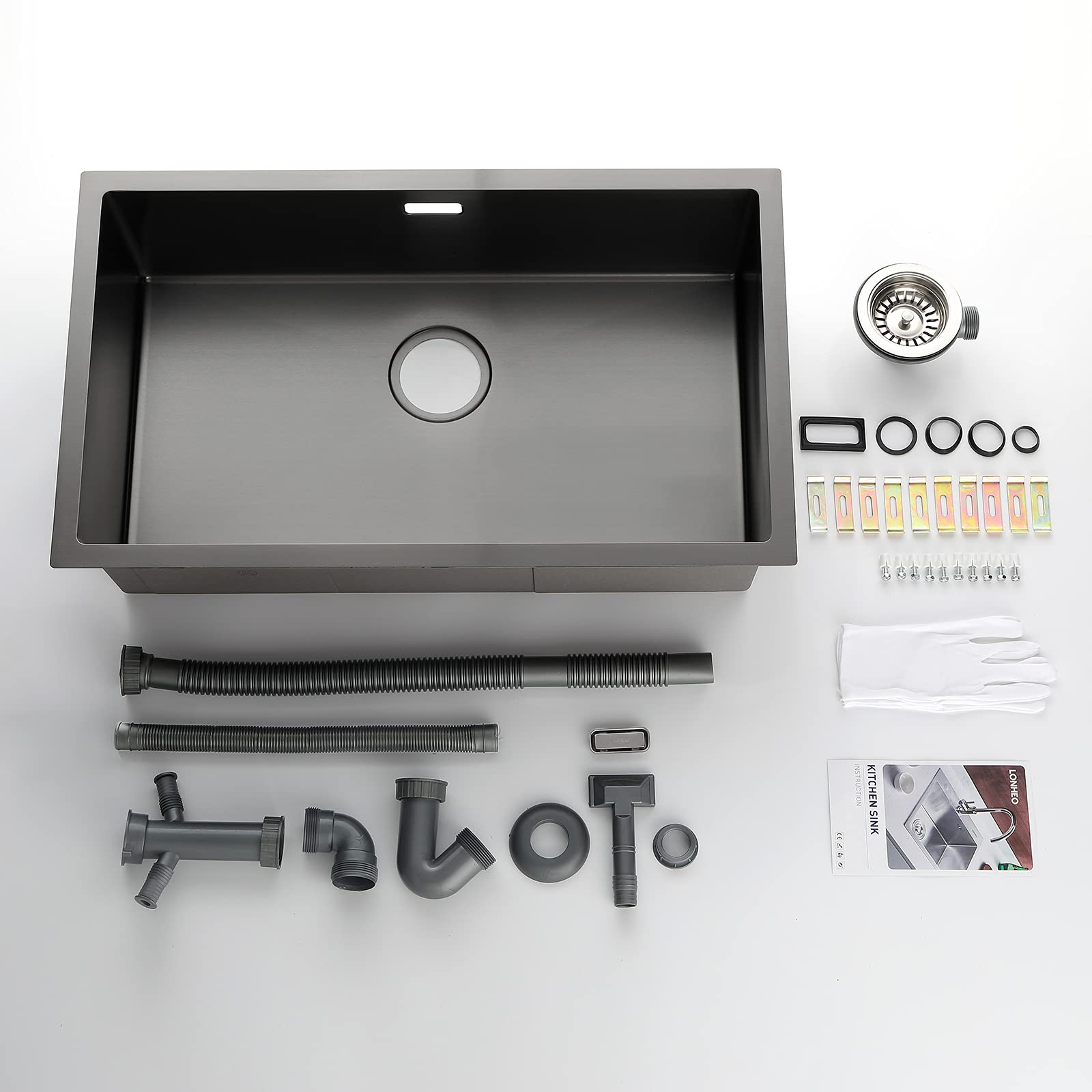Lonheo Lavello Cucina 1 Vasca 74 x 44 CM, Nano lavandino Nero, Grande lavabo cucina in Acciaio Inox Finitura Nanotecnologica, Lavello Cucina Vasca Singola Con Kit Di Scarico, Da Appoggio o Filotop
