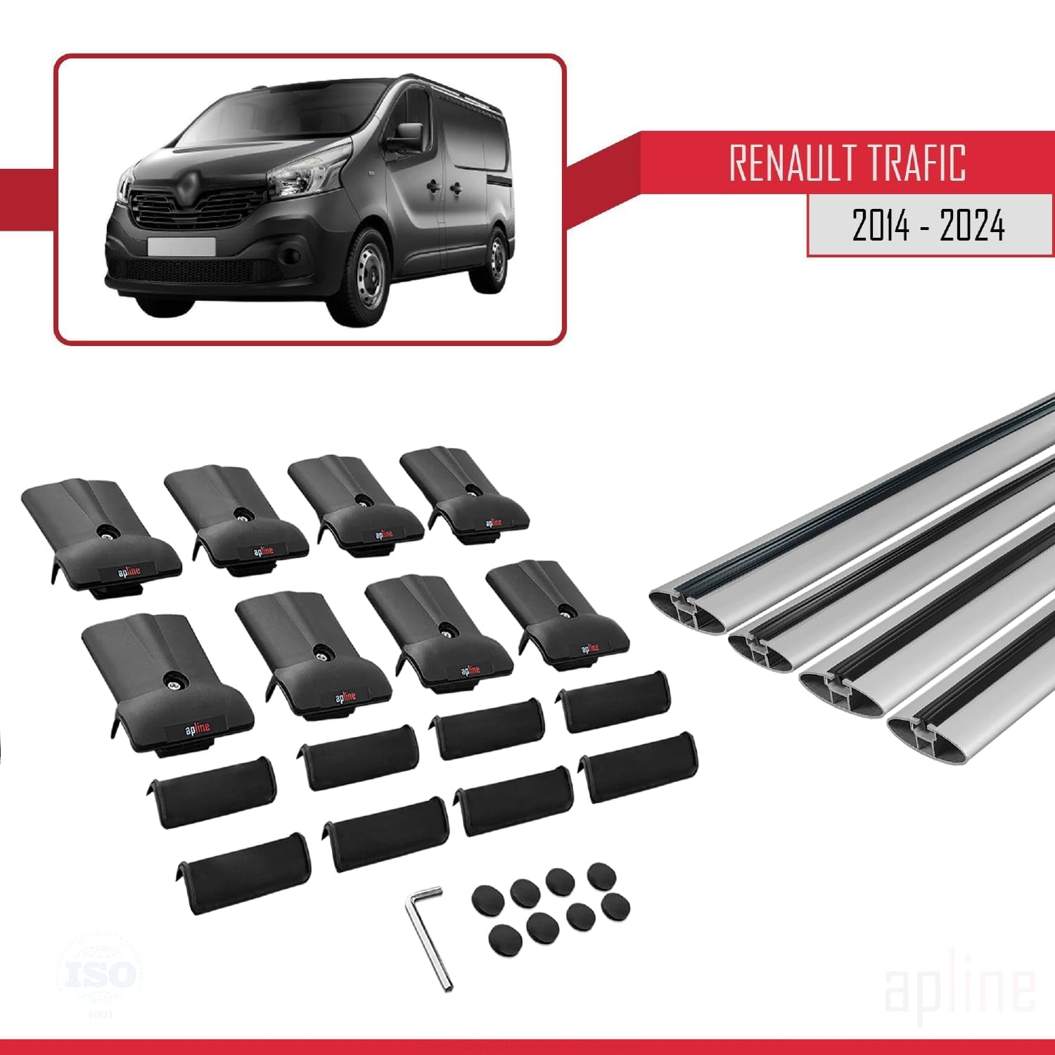 Compatibile con Renault Trafic 3 (X82) 2014-2026 Modello FLY Barre Tetto Portapacchi Auto Barre Portatutto Grigio Alluminio 4 Barre