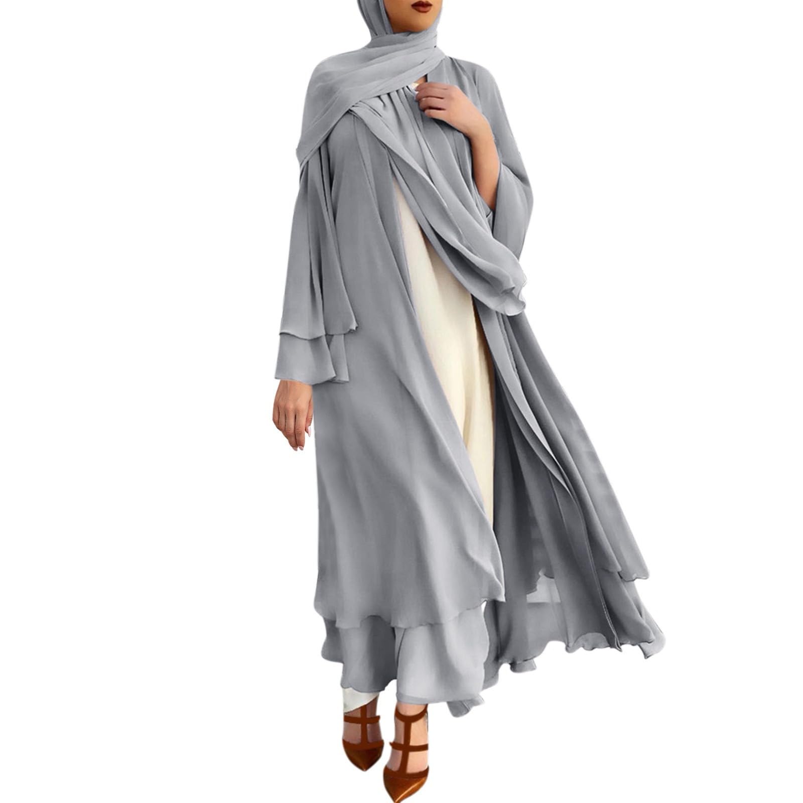 KimloogMuslim Abaya Dress for Women Open Front Cardigan Modest Dubai Prayer Elegant Evening Gown with Hijabs