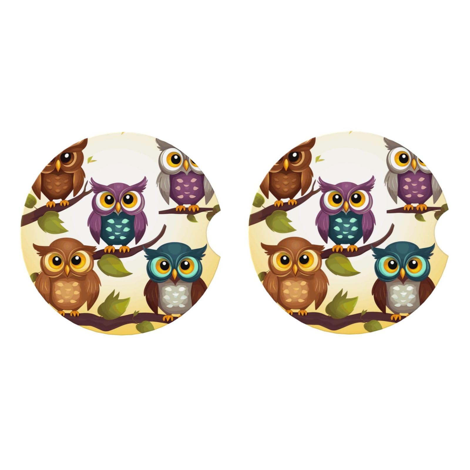 Ceramic Coasters for Drinks White Drink Coasters with Metal Holder Owls Birds Ceramic Coaster Set of 2 Tabletop Protection Mat for Home Decor