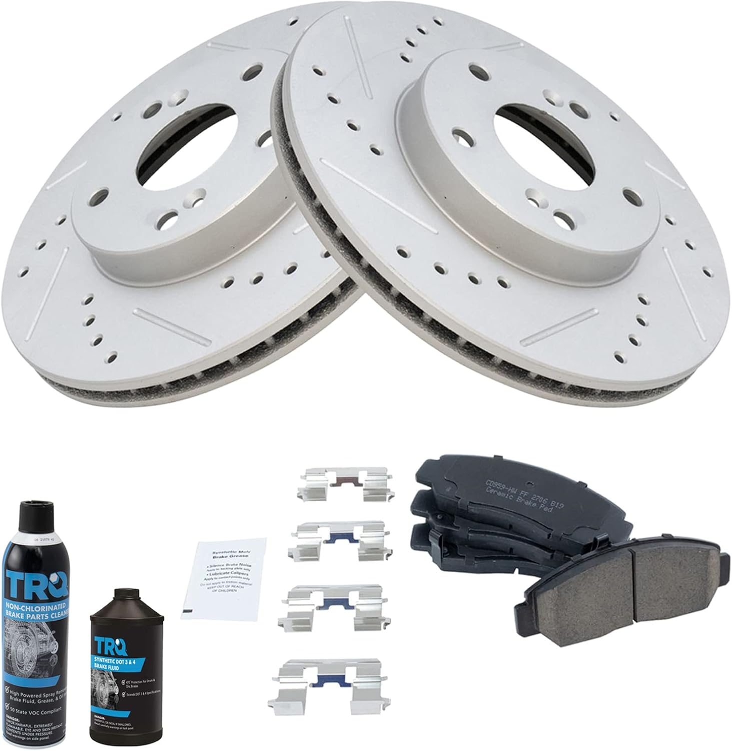 TRQ Front Performance Brake Pad & Rotor Kit Brake Chemical Kit Brake Pads Brake Rotors Set Ceramic Premium G-Coated Compatible with 2003-2007 Honda Accord 2006-2010 Civic