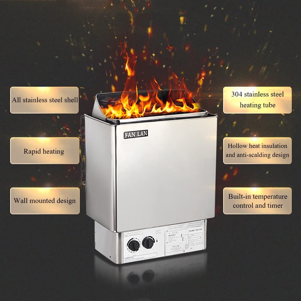 Poêle de sauna électrique sec 3-9KW 380V Sauna heater en acier inoxydable avec contrôleur interne pour la maison hôtel spa douche salle de bain 2-13m³ chambre(4.5KW)