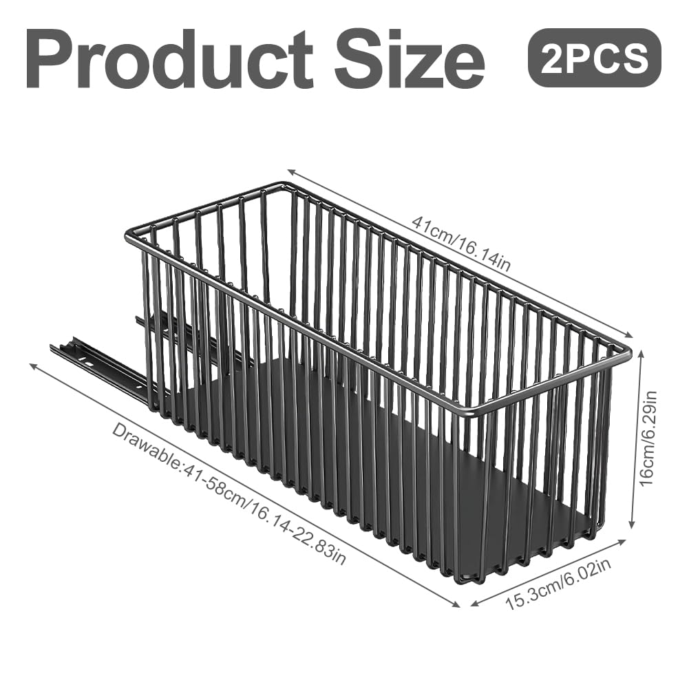 FARYODI 2 cassetti estraibili da cucina, 15,3 x 41 x 16 cm, cassetto telescopico, scaffale portaoggetti da cucina, cassetto estraibile, nero, non richiede fori e chiodi