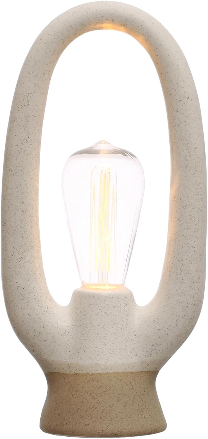 Set of Two White Stoneware Arc LED Table Lamps