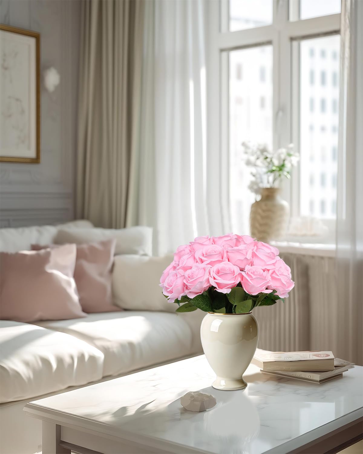 DuHouse 50 rosas artificiales, color rosa