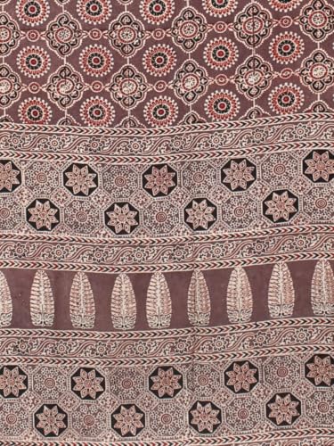 Image of Ethnics of Kutch Womenss Ajrakh Modal Silk Natural Dye Hand Block Print Saree with Blouse Piece - 5.5 Mtr Length