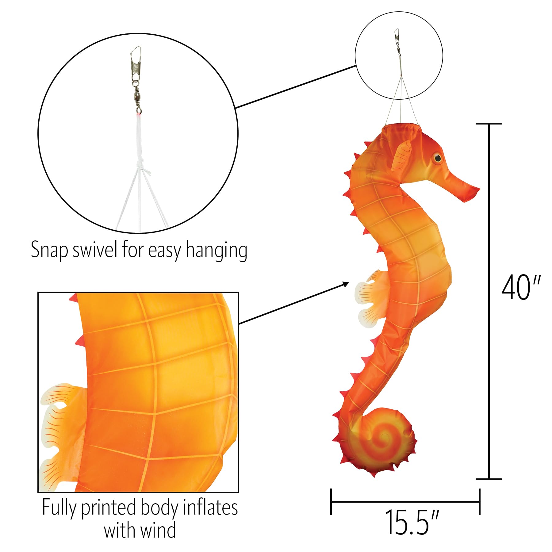 In the Breeze 13,225.8 cm Seepferdchen 3D Windsack - Realistischer Sea Life Windsack für Häuser, Gärten, Klassenzimmer mit hell gedruckten Grafiken
