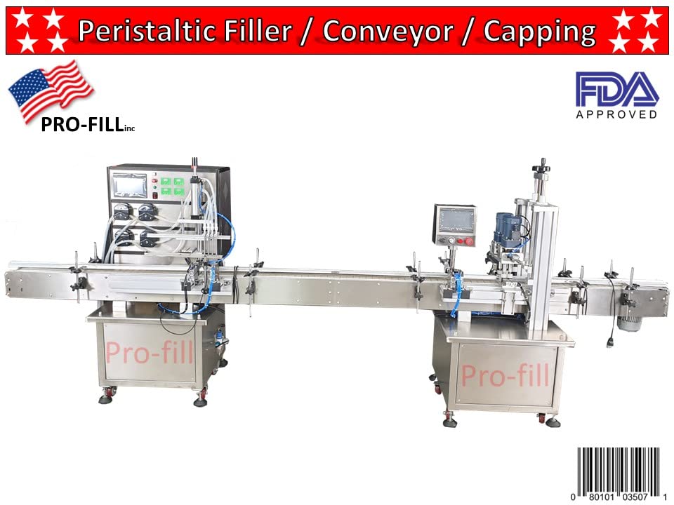 Peristaltic Filler 4x1500ml + Conveyor + Capping Machine/Lotion, Gel & Liquid Filling Machine Peristaltic Filler Conveyor & Capper Combo 2-1500ml