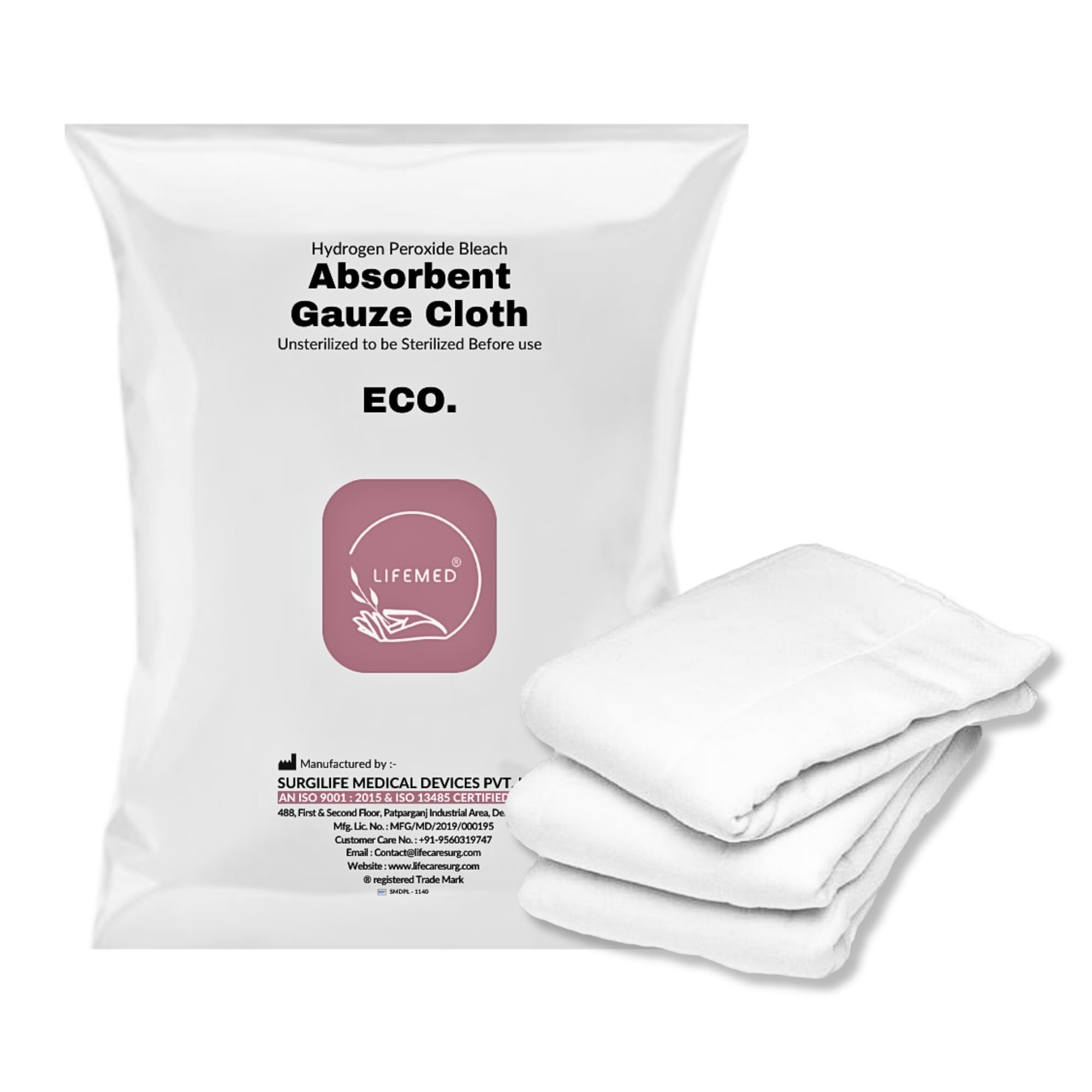 LIFEMED Absorbent Gauze Cloth | Eco Gauze Roll 90cm x 18m | Medical Cotton Cloth for Wound Dressing, Surgical Use & First Aid (Pack of 1 Piece)