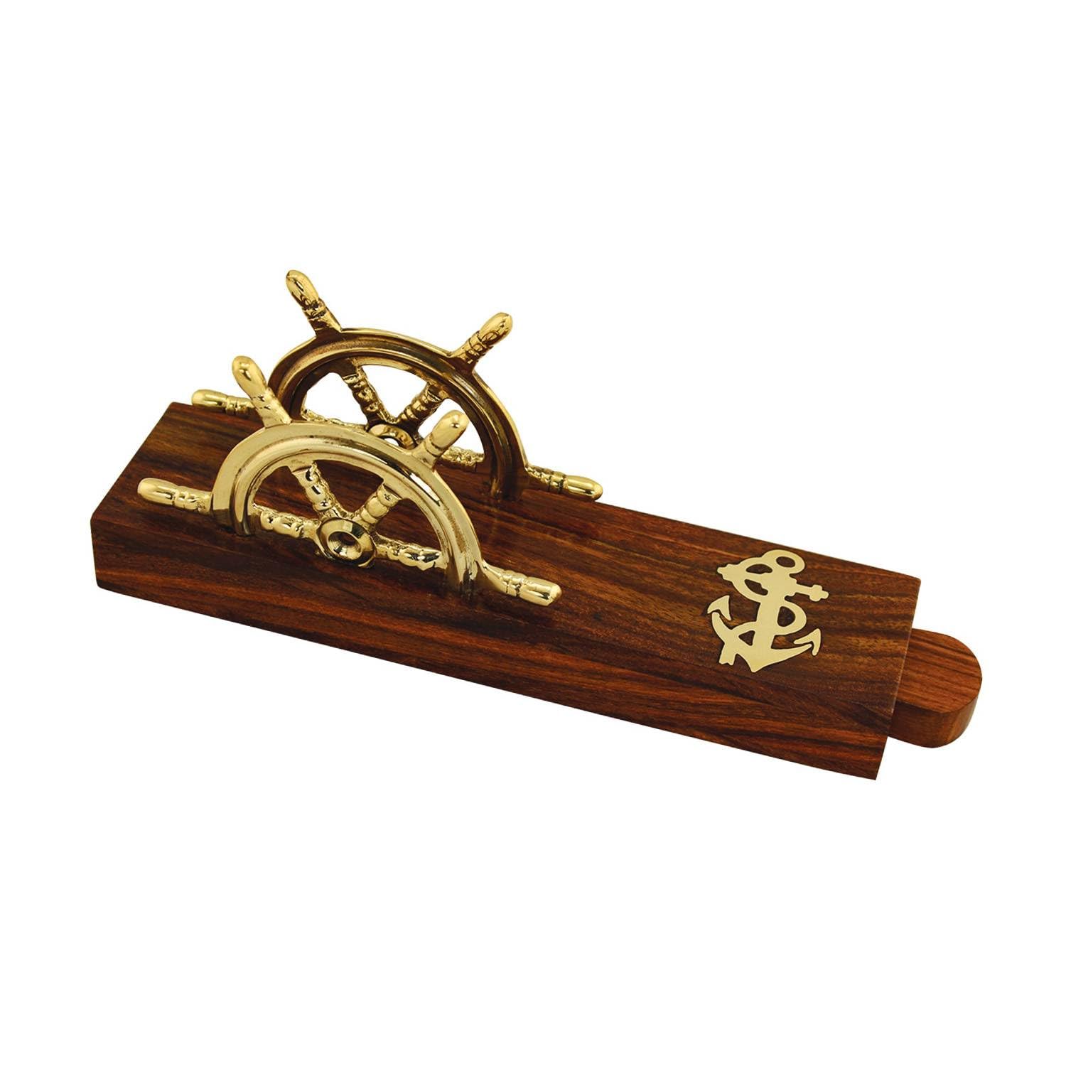NKlaus Letter Opener and Business Card Holder Made of Wood/Brass, 22 x 5 x 7.5 cm - Nautical Office Decoration, Functional 15982 - Image 2