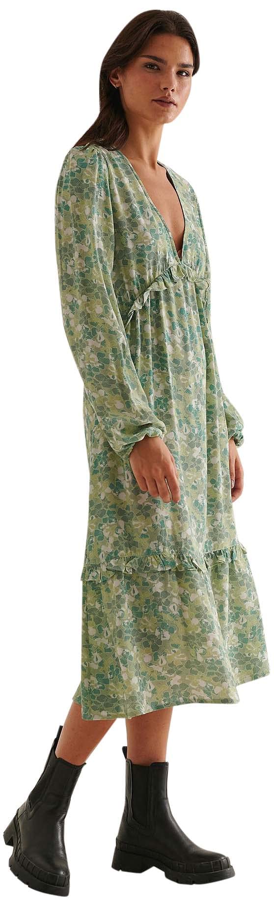 NA-KD Balloon Sleeve Midi Frill Dress Vestido Informal para Mujer