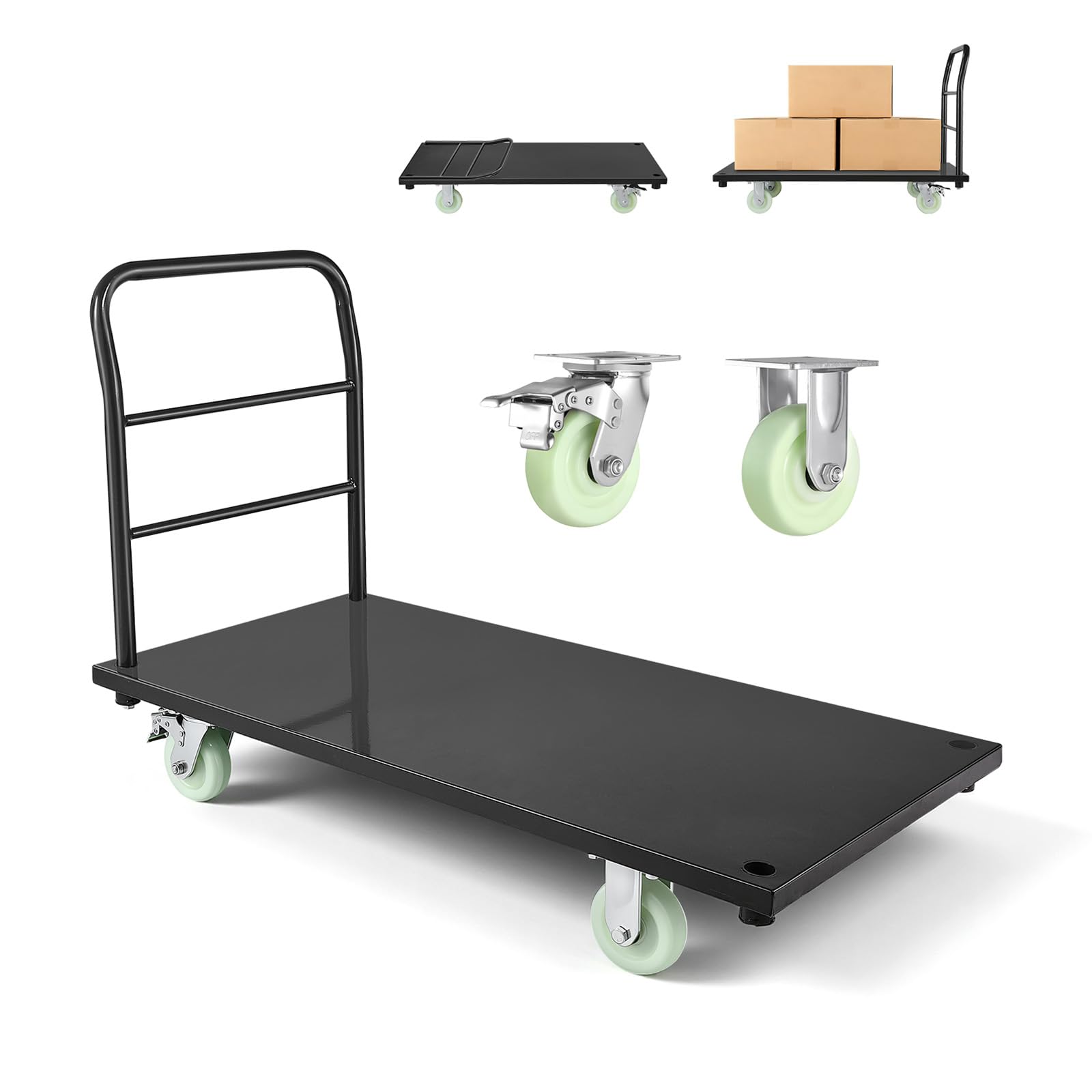 Photo 1 of VEVOR Heavy Duty Platform Truck, 2000 LBS Industrial Steel Flatbed Cart with 360° Swivel Wheels, Platform Push Cart Dolly, Easy Storage for Warehouse/Garage/Moving/Garden (48" x 24" x 32")