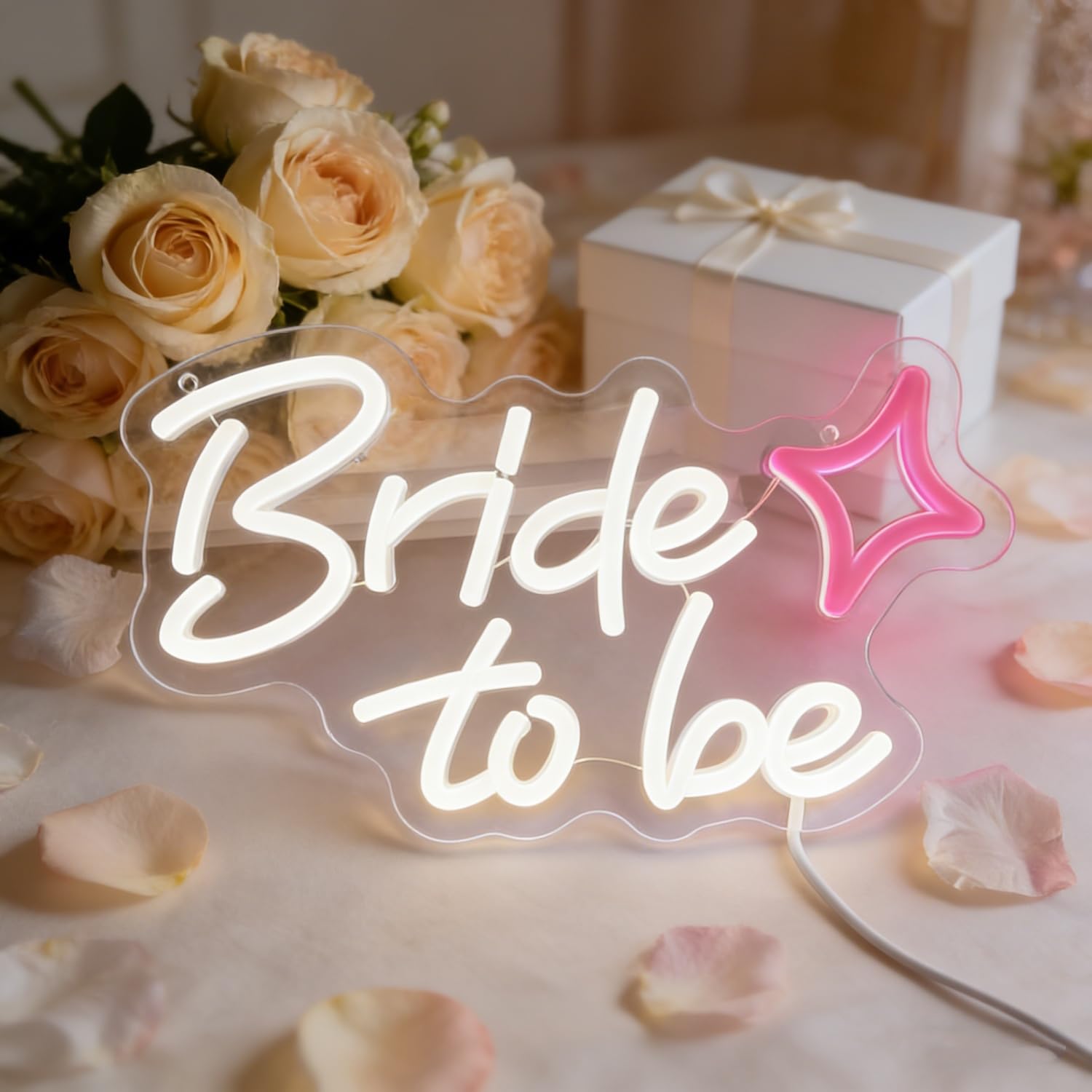 Bride to Be Neon Sign LED Light Up Letters for Wall Decor, Warm White Neon Lights for Wedding Proposal Party Decorations, Bedroom Art Decor Marriage Proposal Sign