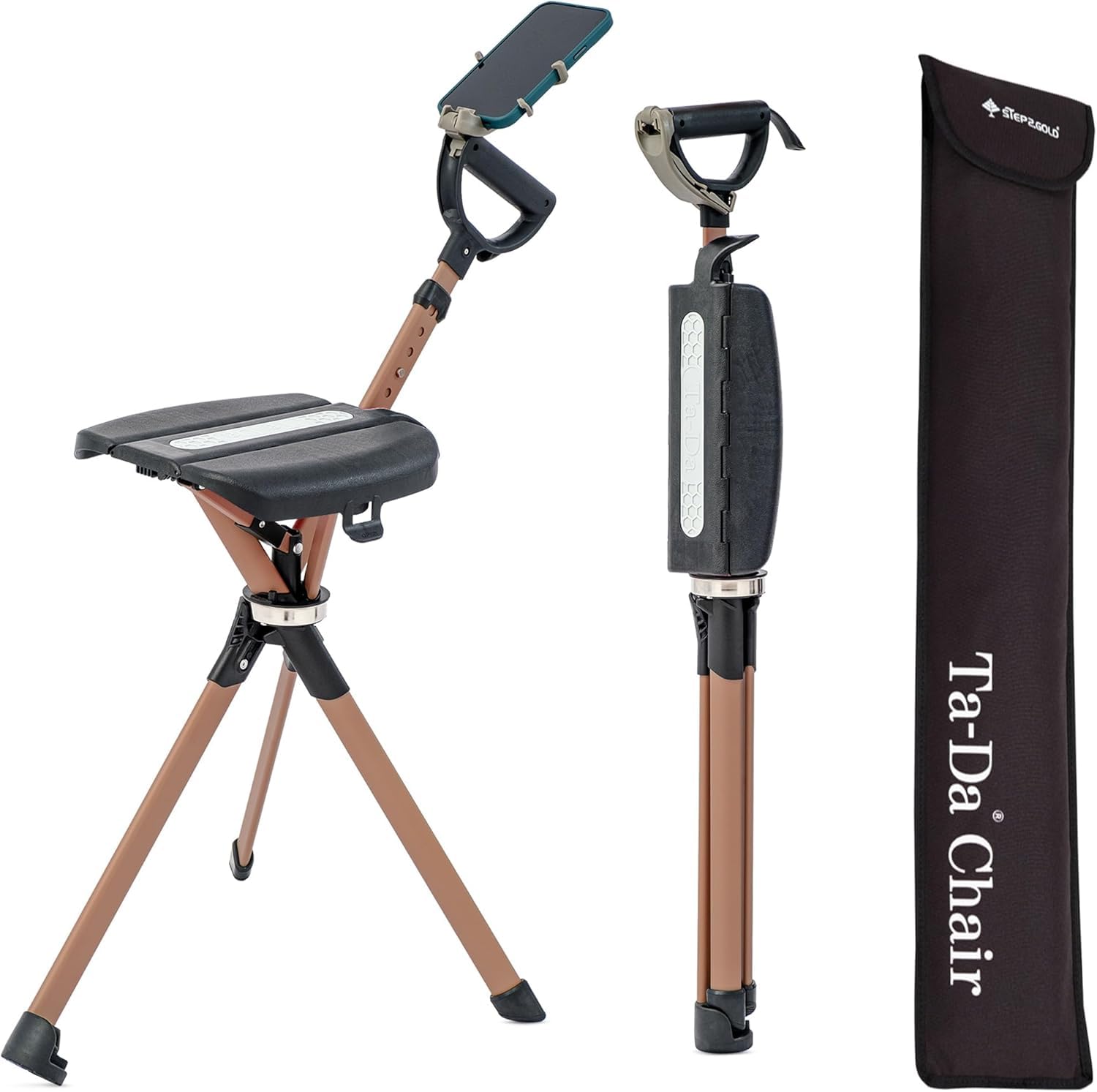 STEP2GOLD Ta-Da Chair Series 2 PRO MAX - Walking Cane with Seat, Sturdy Foldable Stool Supports 400 lb, Lightweight Aluminum Walking Stick with Chair, Anti-Slip, Ideal for Hiking & Outdoors (Black)