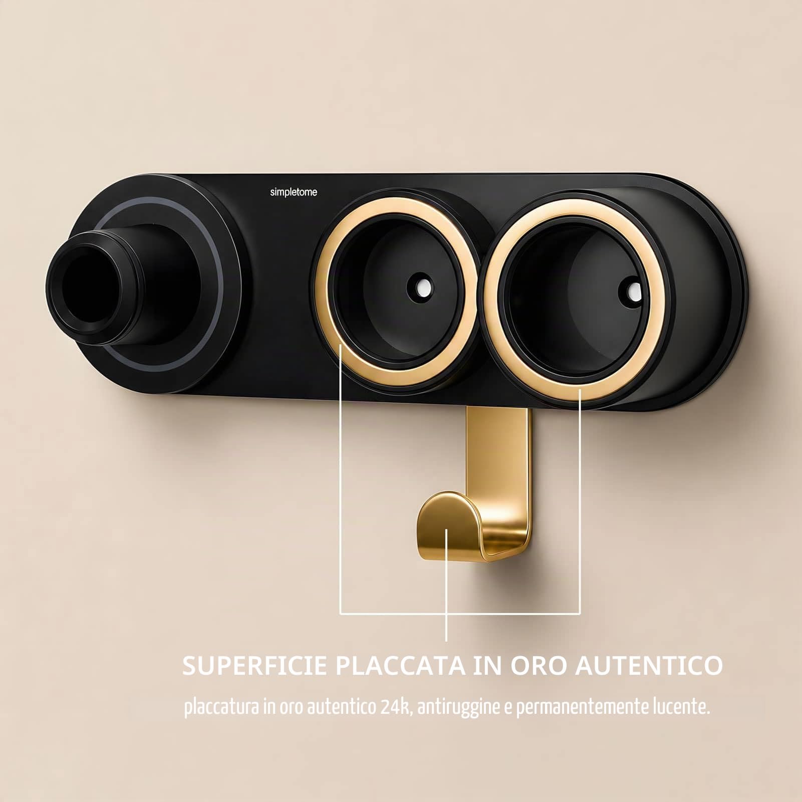 simpletome Supporto per Asciugacapelli da Muro per Tutti Magnetico Alta velocità Asciugatore per Capelli con Gancio Organizzatore del Cavo della Spina (Lega di Alluminio, Nero)
