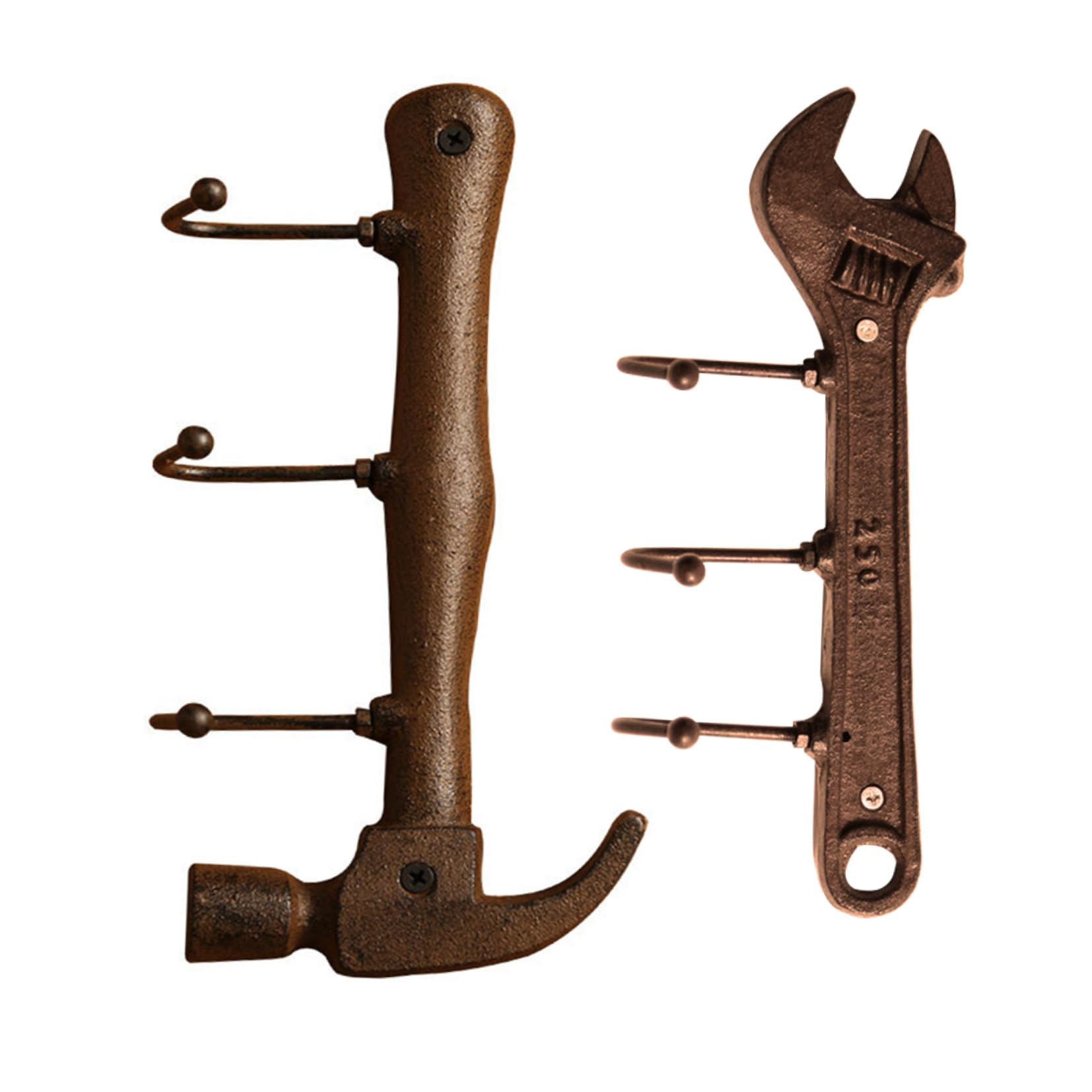 Gatuida Set di Ganci da Muro in Ferro Stile Industriale Forma Martello e Chiave Inglese, Decorativi e Resistenti per Soggiorno e Casa
