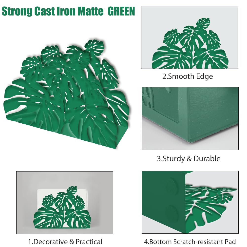 SUPERDANT Servilletero con diseño de hoja de tortuga para mesas, servilletero, hojas verdes, dispensador de servilletas, pañuelos de metal, práctico para encimeras de cocina, restaurantes