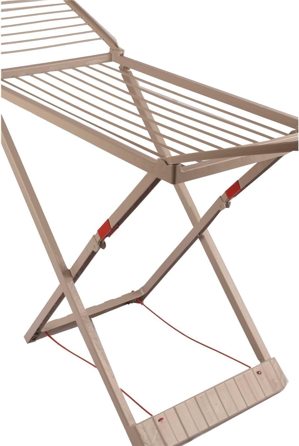 Stendibiancheria pieghevole con ali, 20 metri di superficie asciugante, in resina resistente al sole e alle intemperie, 180 x 108 x 55 cm, marrone