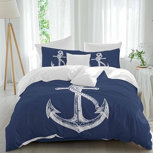 Prime Leader Coastal Anchor Bedding Duvet Cover Set King Size 4 Pieces Nautical 
