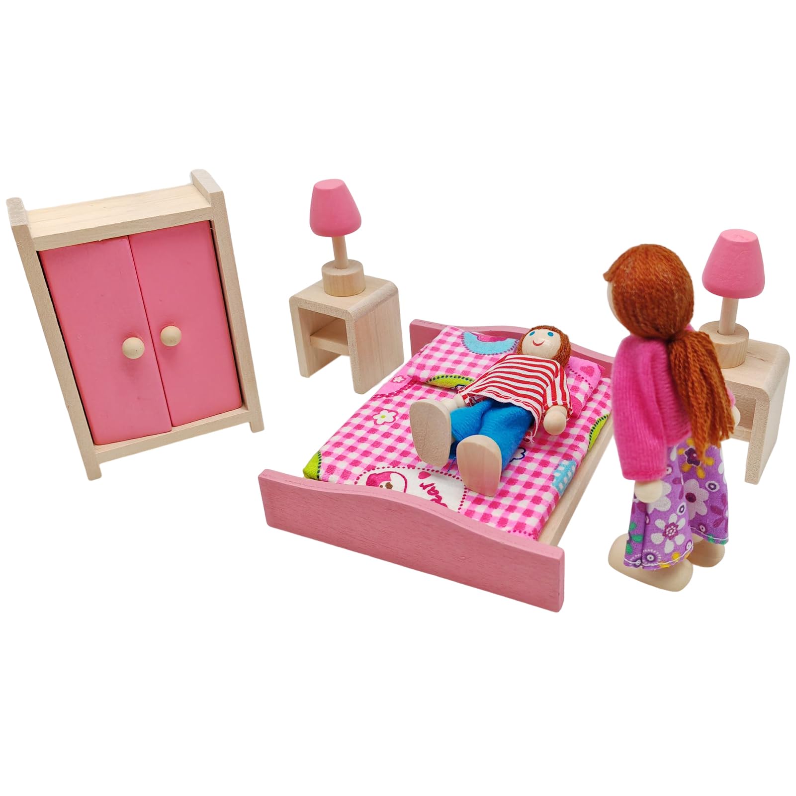 Wooden Doll House Furniture Pretend Play Bedroom Furniture for Kids Childs Gifts Family(Bedroom) - Image 2