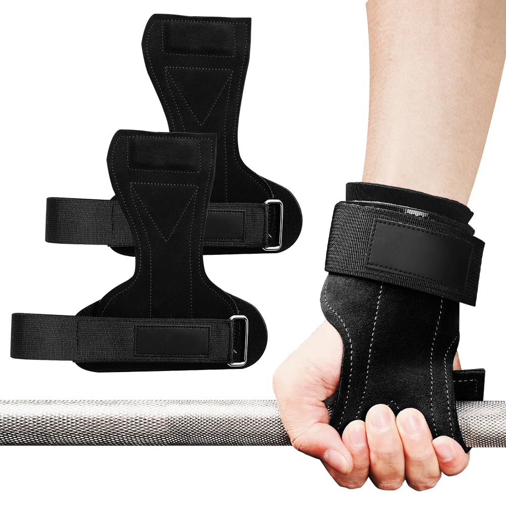Zughilfen Krafttraining, Rutschfeste Zughilfen Leder für Fitness, Gewichtheben, Krafttraining & Bodybuilding, Zughilfe Lifting Straps für Frauen und Männer, Schwarz